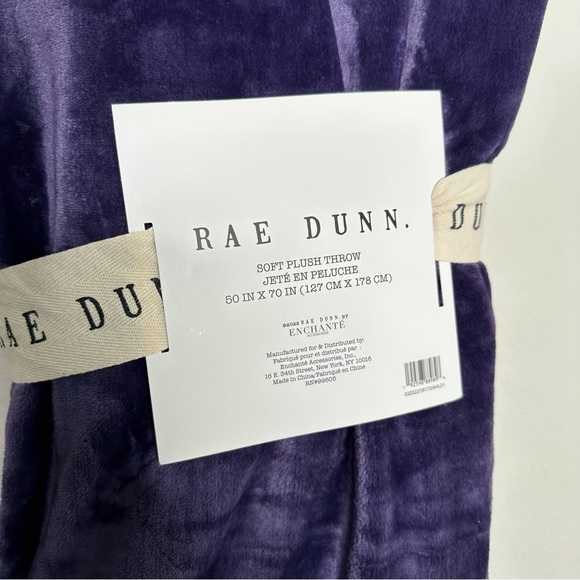 NWT Rae Dunn Feeling Wicked throw / blanket Purple with broom detail and tassels - Picture 5 of 6